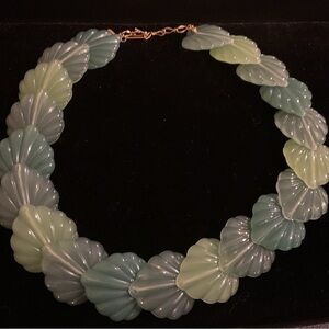 VINTAGE MOON GLOW GREEN LUCITE LEAF NECKLACE.